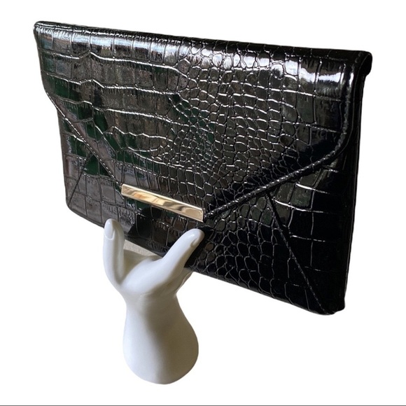 Envelope Clutch Black Croc Print Gold hardware Style & Co 10.25” x 6.50” - Picture 2 of 6